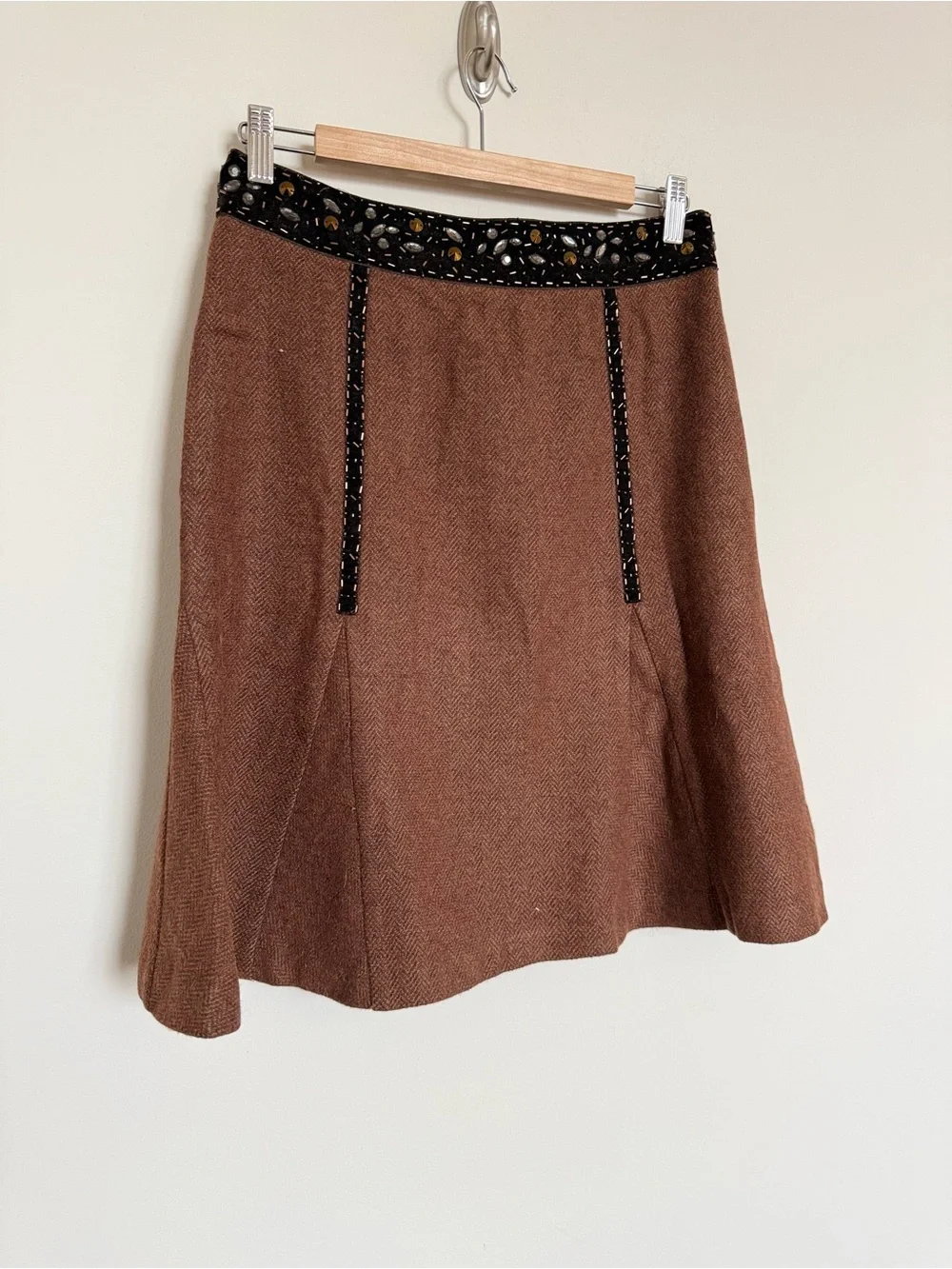 City DKNY Brown Wool Blend Skirt Beaded Waist Career Chic Size 4 Classic - Picture 4 of 13